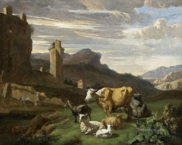 Ganado Vaca Toro Painting - paisaje de vaca italiano